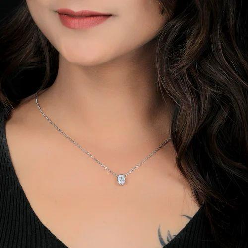 Oval Crystal Pendant Chain