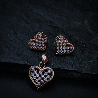 Rosy Heart Pendant Earrings Set