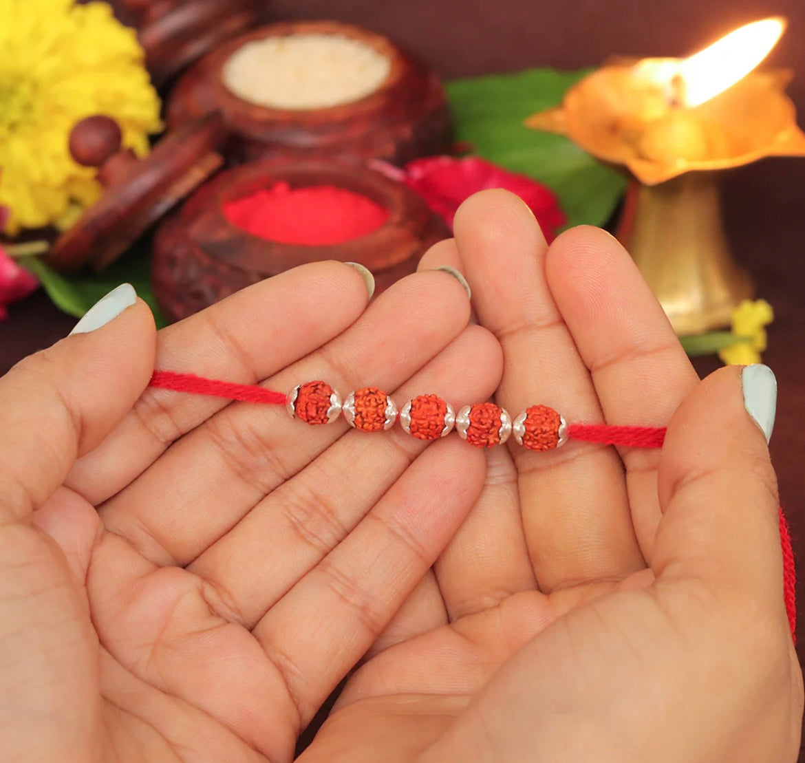 Sacred Rudraksha Silver Rakhi